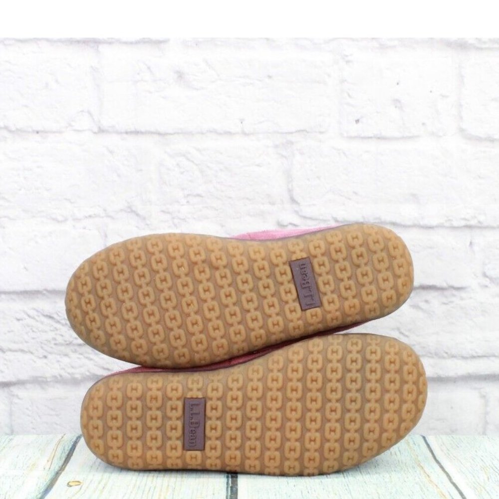 LL Bean Pink Suede Fleece Lined Mountain Moccasin Slippers Size 7 Medium - Picture 9 of 9